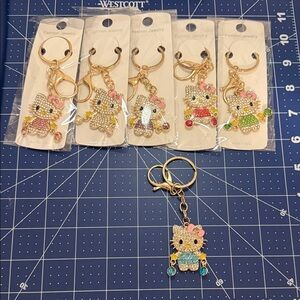 Cute Gold Hello Kitty Keychain/purse charm with Rhinestones